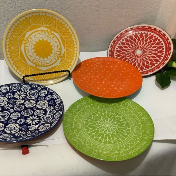 Annovero Salad Plates - Modern Boho Dish Set of 5 Porcelain Stoneware Dinnerware - Picture 2 of 11
